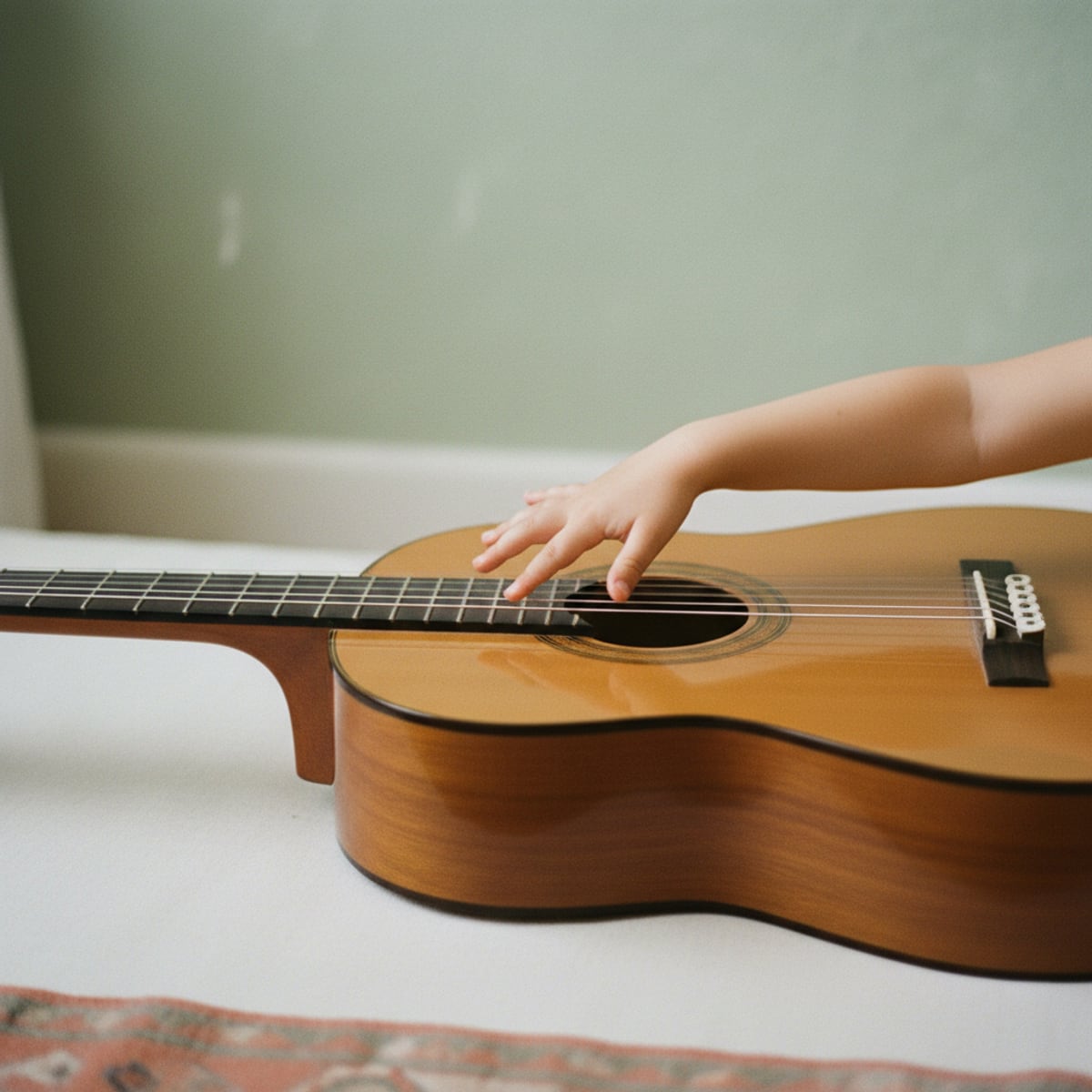 Kind beim ersten Gitarrenunterricht